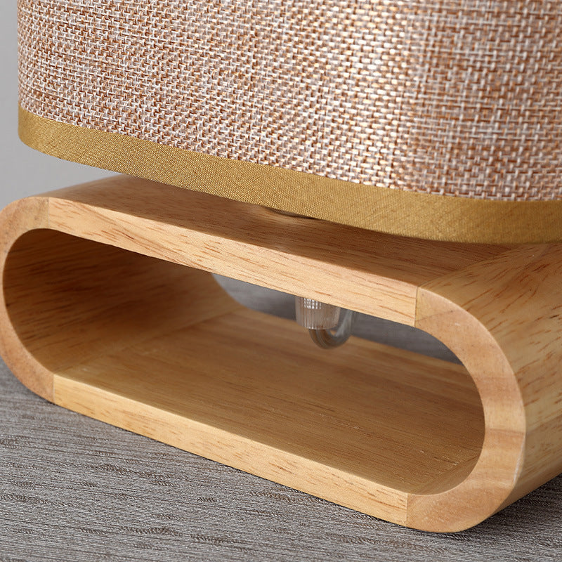 Solid Wood Arch Base Linen Table Lamp – Nordic Japandi Bedside Light, night lights, detail view, embracing wabi-sabi natural