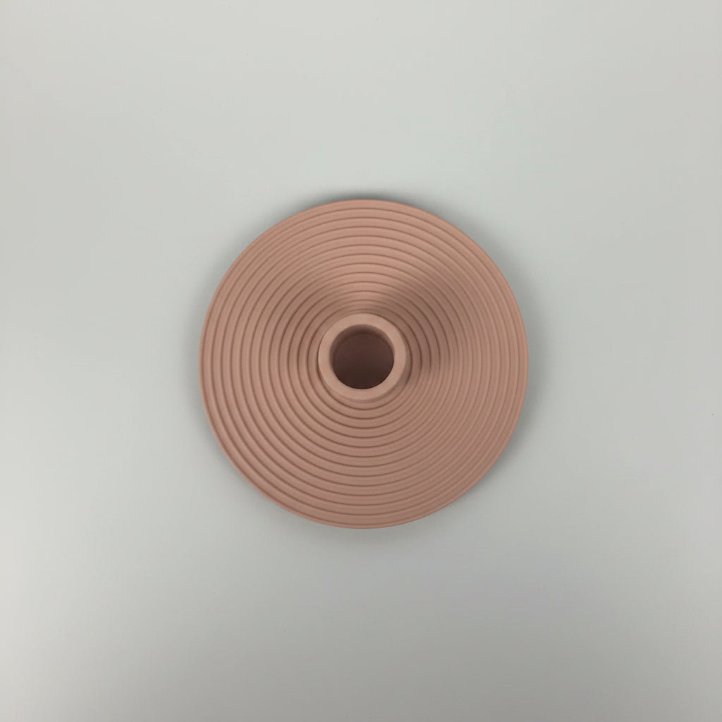 Ridged Ceramic Disc Taper Holder | Japandi Spiral Candle Holder, candle holders, lifestyle view, blending Scandinavian and