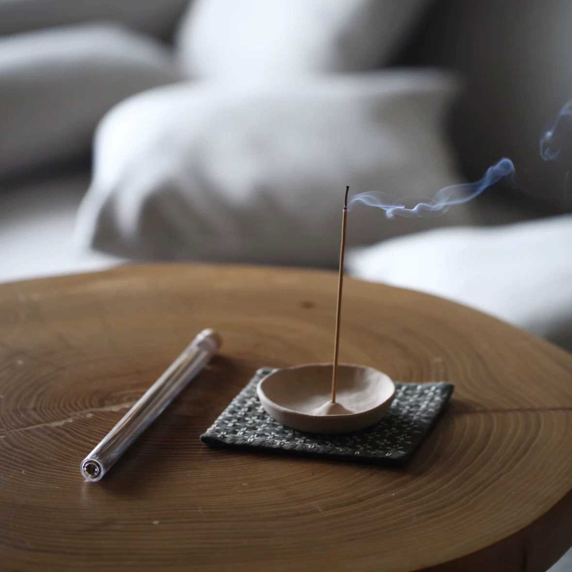 Round Ceramic Incense Bowl | Japandi Ritual Home Fragrance, incense burners, detail view, embracing wabi-sabi natural