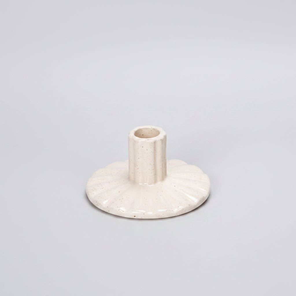 Raw Ceramic Taper Holder | Japandi Chamberstick & Disc Candle Holder, candle holders, close-up detail, crafted in a warm