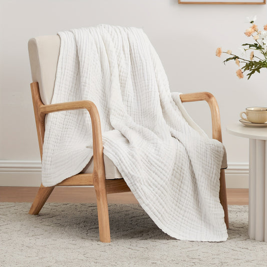 Six-Layer Cotton Muslin Throw | Japandi Gauze Sofa & Bed Blanket, blankets & throws, crafted in a warm Japandi minimalist