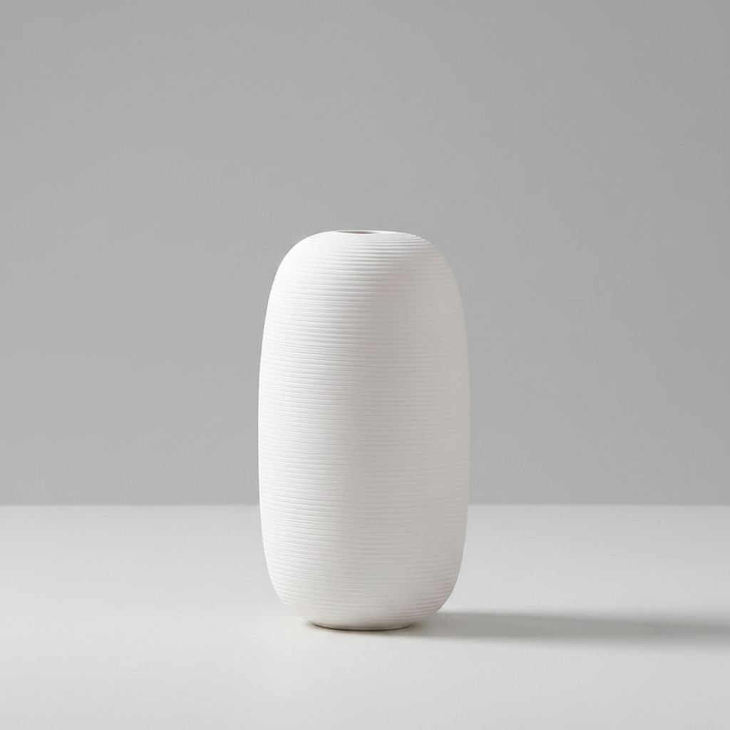 Ribbed Ceramic Vase | Japandi Sculptural Matte White Vessel, vases & vessels, lifestyle view, blending Scandinavian and