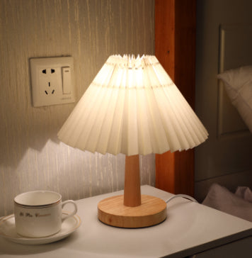 Vintage Pleated Fabric Table Lamp – Dimmable Korean Desk Light, night lights, in a styled setting, in soft neutral organic