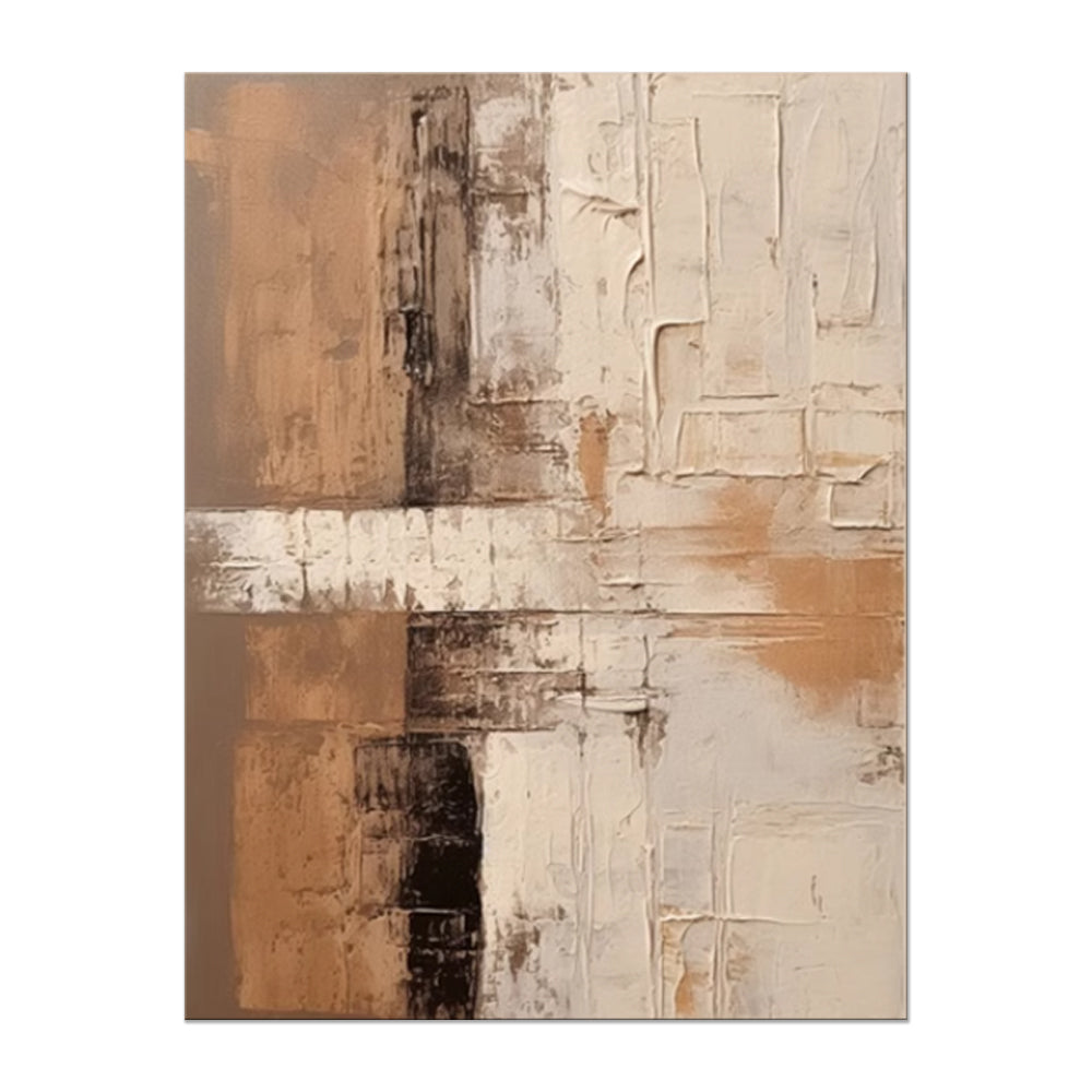 Large Vertical Abstract Impasto Oil Painting – Wabi-Sabi Terracotta & Cream Canvas, wall art, alternate angle, for a serene