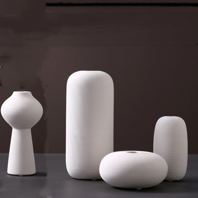 Ribbed Ceramic Vase | Japandi Sculptural Matte White Vessel, vases & vessels, detail view, embracing wabi-sabi natural