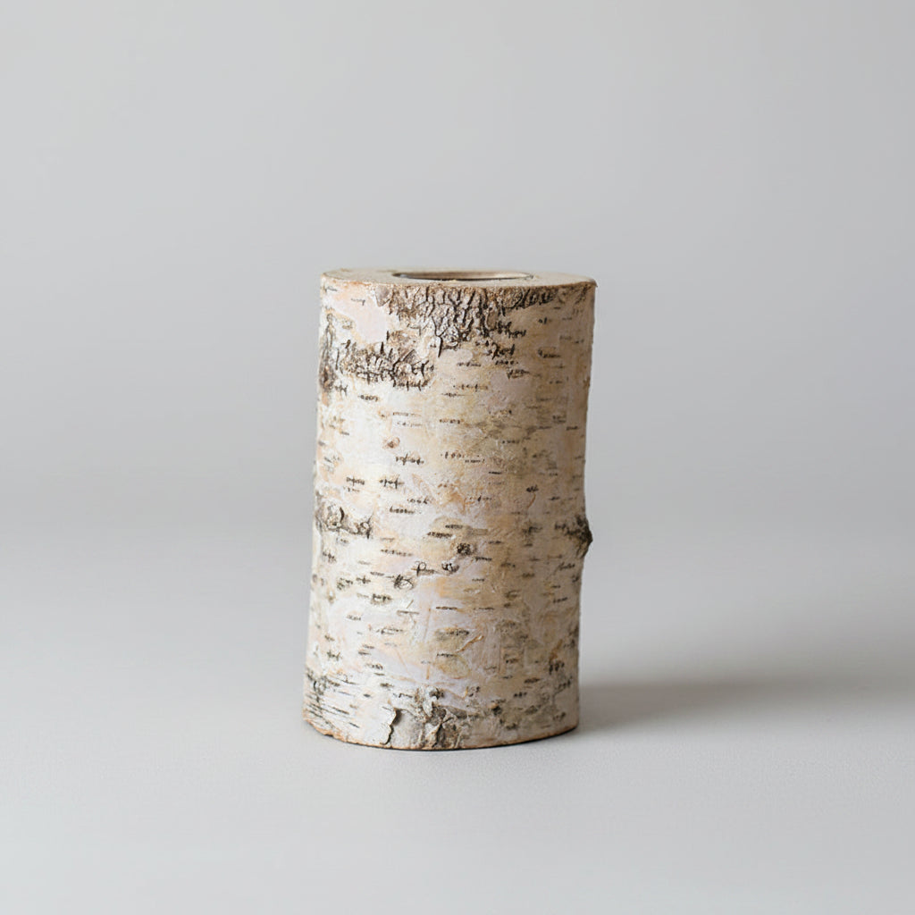 Birch Bark Tea Light Holder | Japandi Natural Wood Log Candle Holder, candle holders, alternate angle, for a serene modern