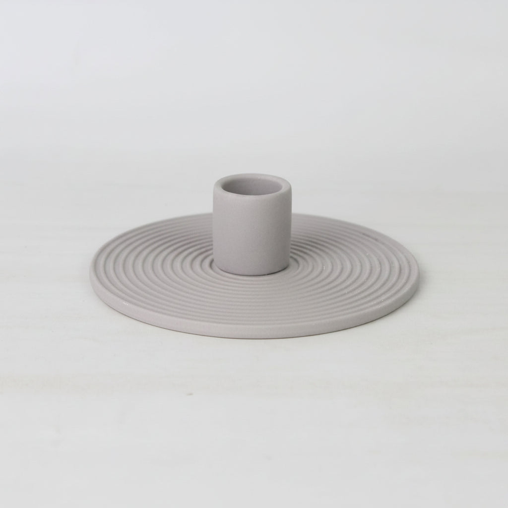 Ridged Ceramic Disc Taper Holder | Japandi Spiral Candle Holder, candle holders, in a styled setting, in soft neutral