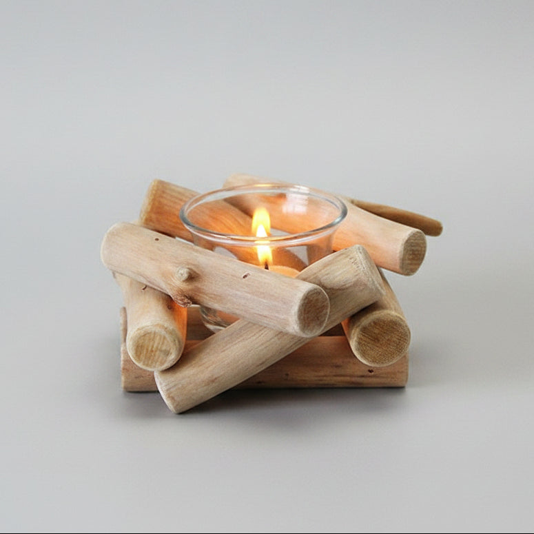 Driftwood Bundle Tea Light Holder | Wabi-Sabi Natural Wood Candle Holder, candle holders, crafted in a warm Japandi