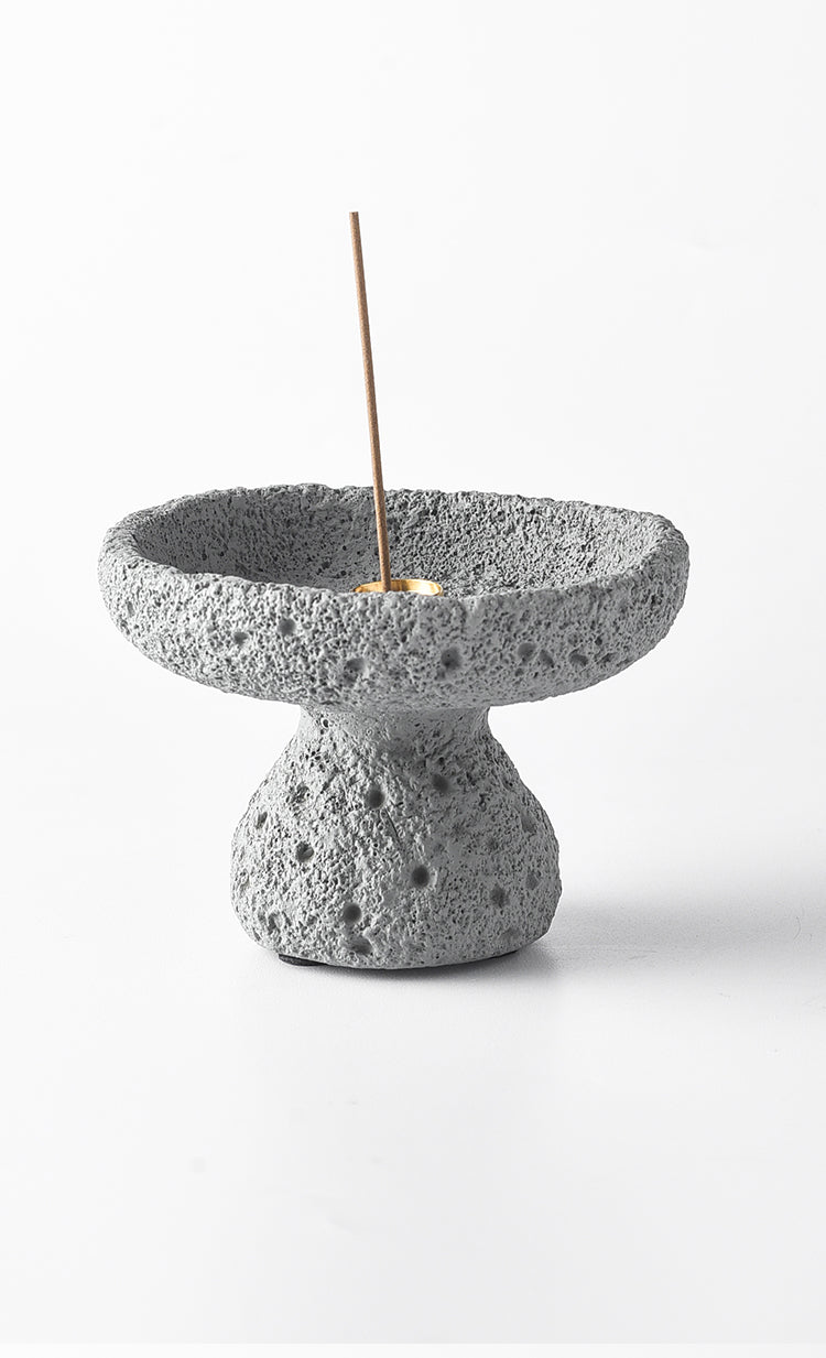 Lava Stone Pedestal Incense Burner | Japandi Ritual Home Fragrance, incense burners, front view, with calming Nordic
