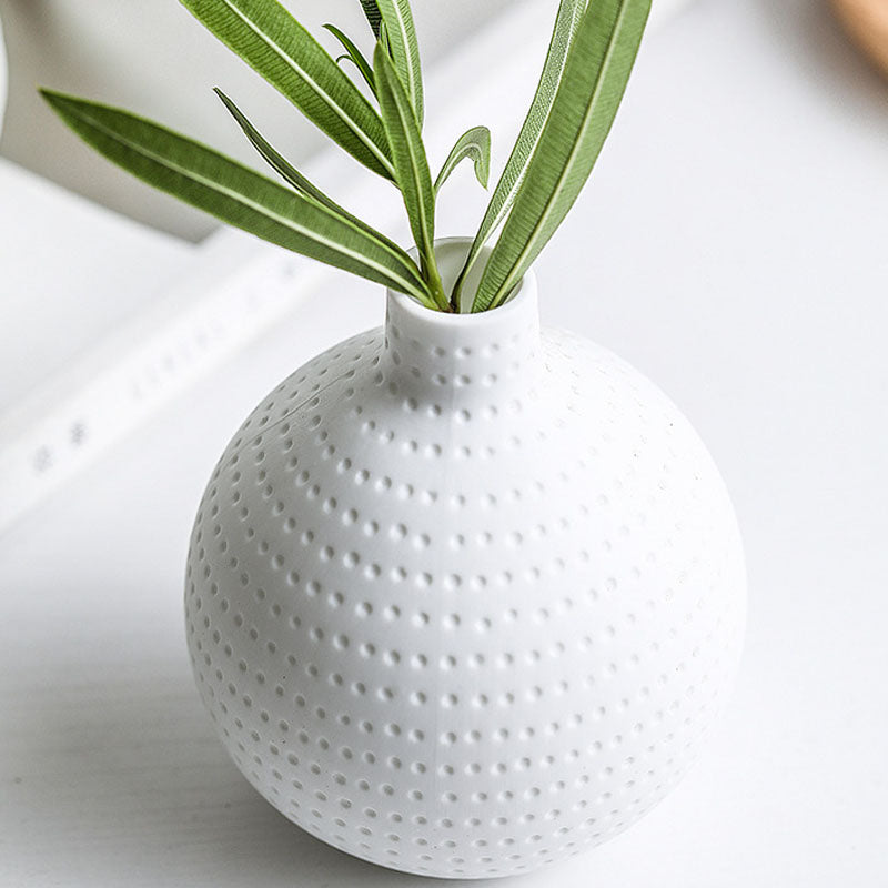 Dotted Round Bud Vase | Japandi Matte White Porcelain, vases & vessels, front view, with calming Nordic simplicity