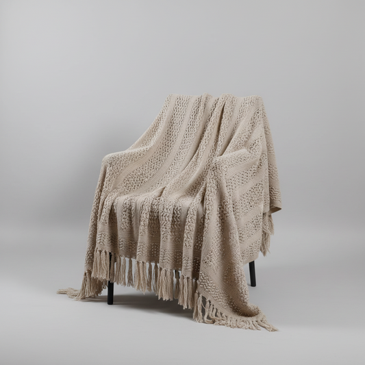 Tassel Knit Throw Blanket | Nordic Sofa & Bed Throw, blankets & throws, crafted in a warm Japandi minimalist style