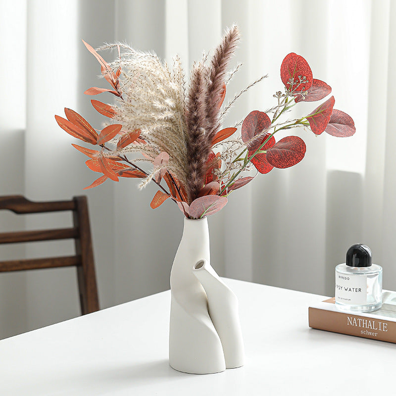 Dual Bud Vase | Japandi Interlocking Ceramic Set, vases & vessels, front view, with calming Nordic simplicity