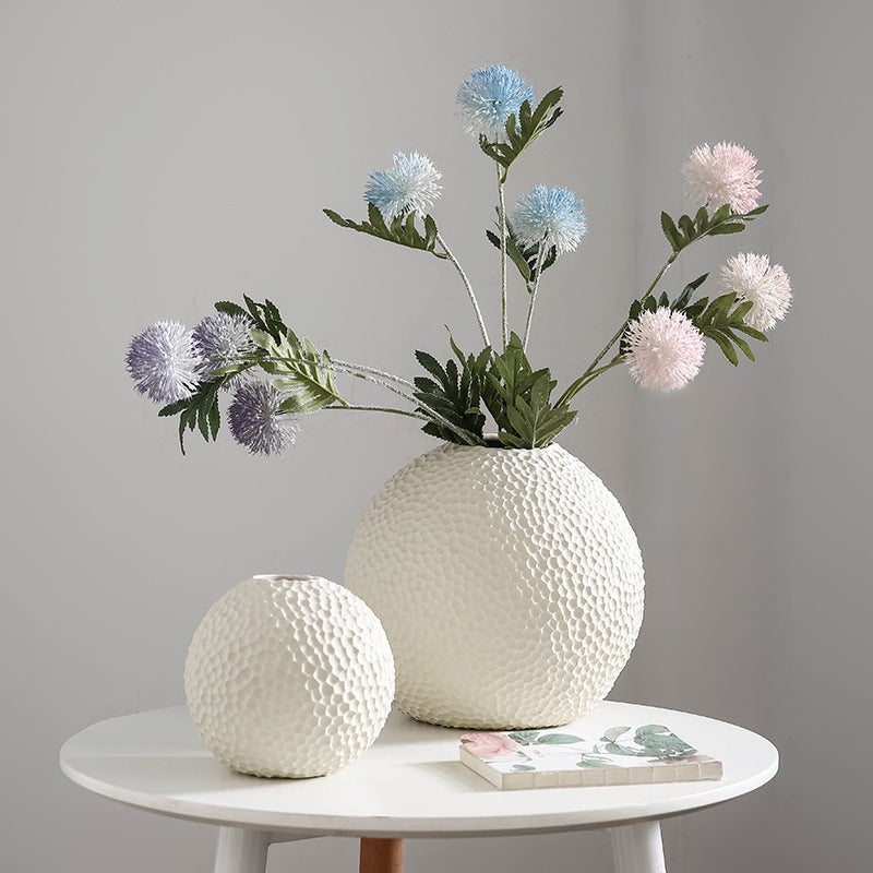 Honeycomb Sphere Ceramic Vase | Japandi Sculptural Globe, vases & vessels, front view, with calming Nordic simplicity