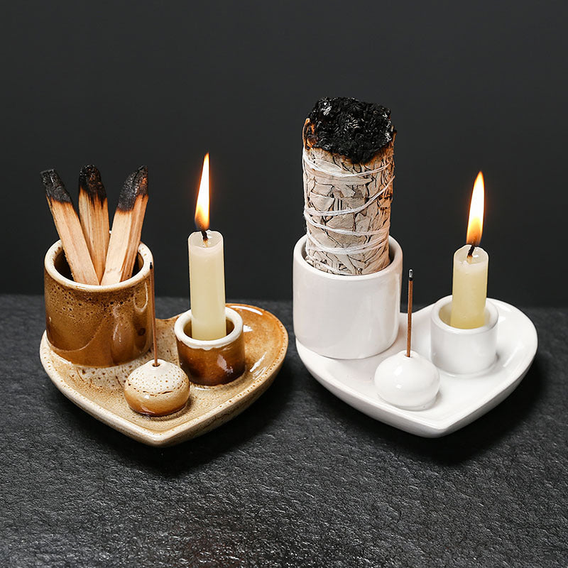 Ceramic Ritual Tray Set | Japandi Home Fragrance, incense burners, crafted in a warm Japandi minimalist style