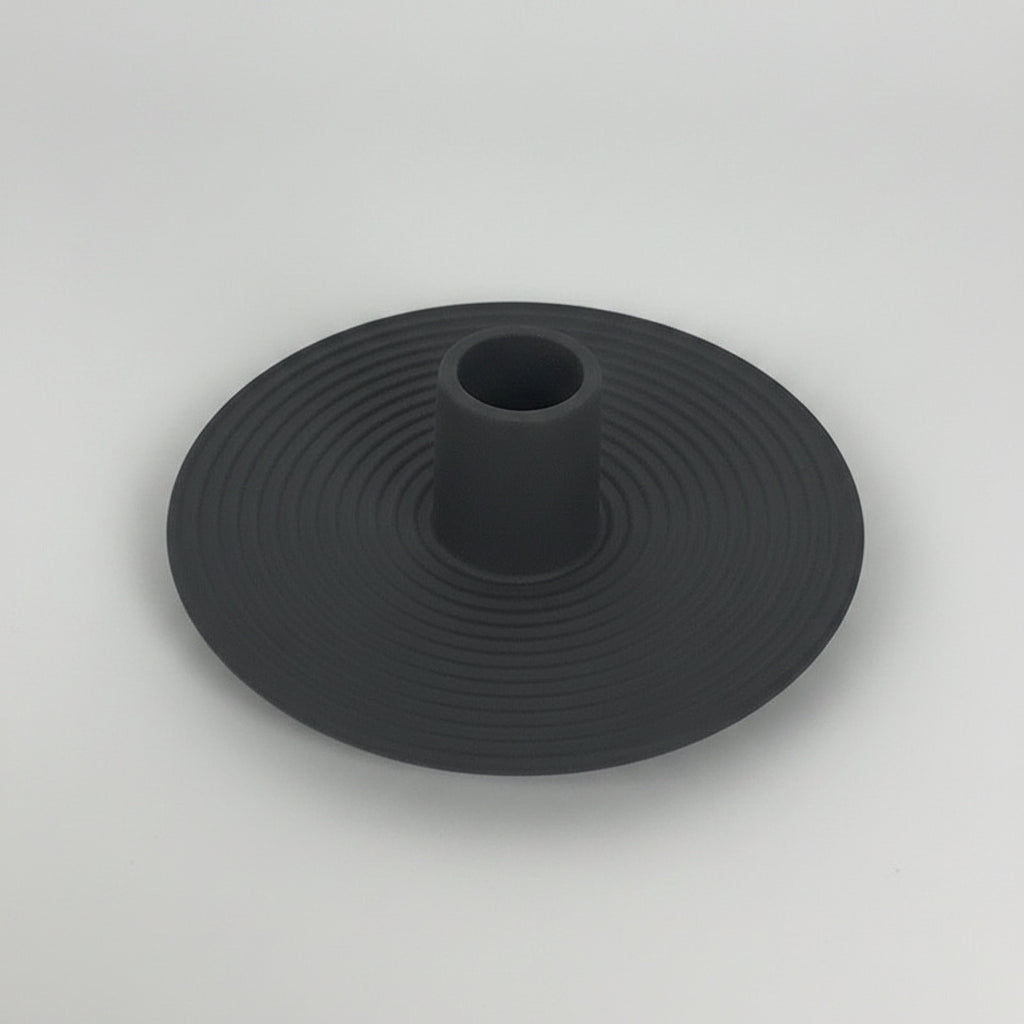 Ridged Ceramic Disc Taper Holder | Japandi Spiral Candle Holder, candle holders, front view, with calming Nordic simplicity