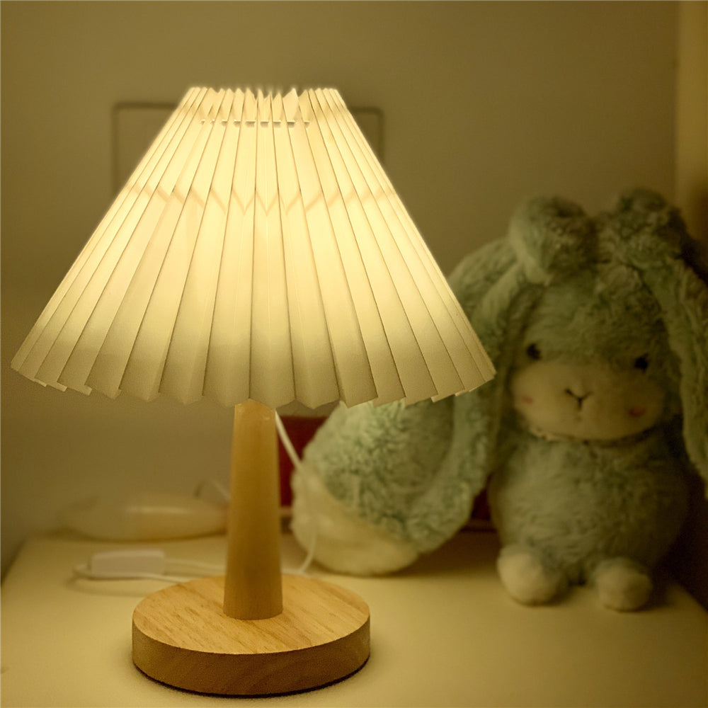 Vintage Pleated Fabric Table Lamp – Dimmable Korean Desk Light, night lights, detail view, embracing wabi-sabi natural