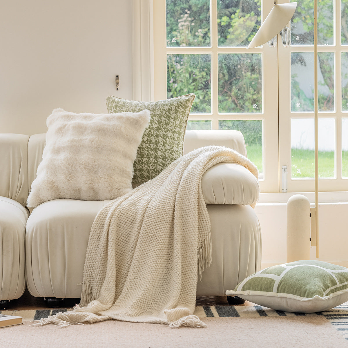 Nordic Cotton Cushion Cover | Japandi Minimalist Style, cushions & inserts, in a styled setting, in soft neutral organic