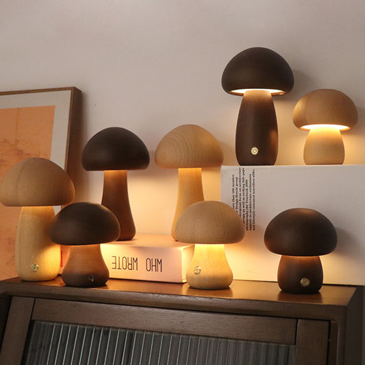 Wooden Mushroom LED Night Light with Touch Switch, night lights, crafted in a warm Japandi minimalist style