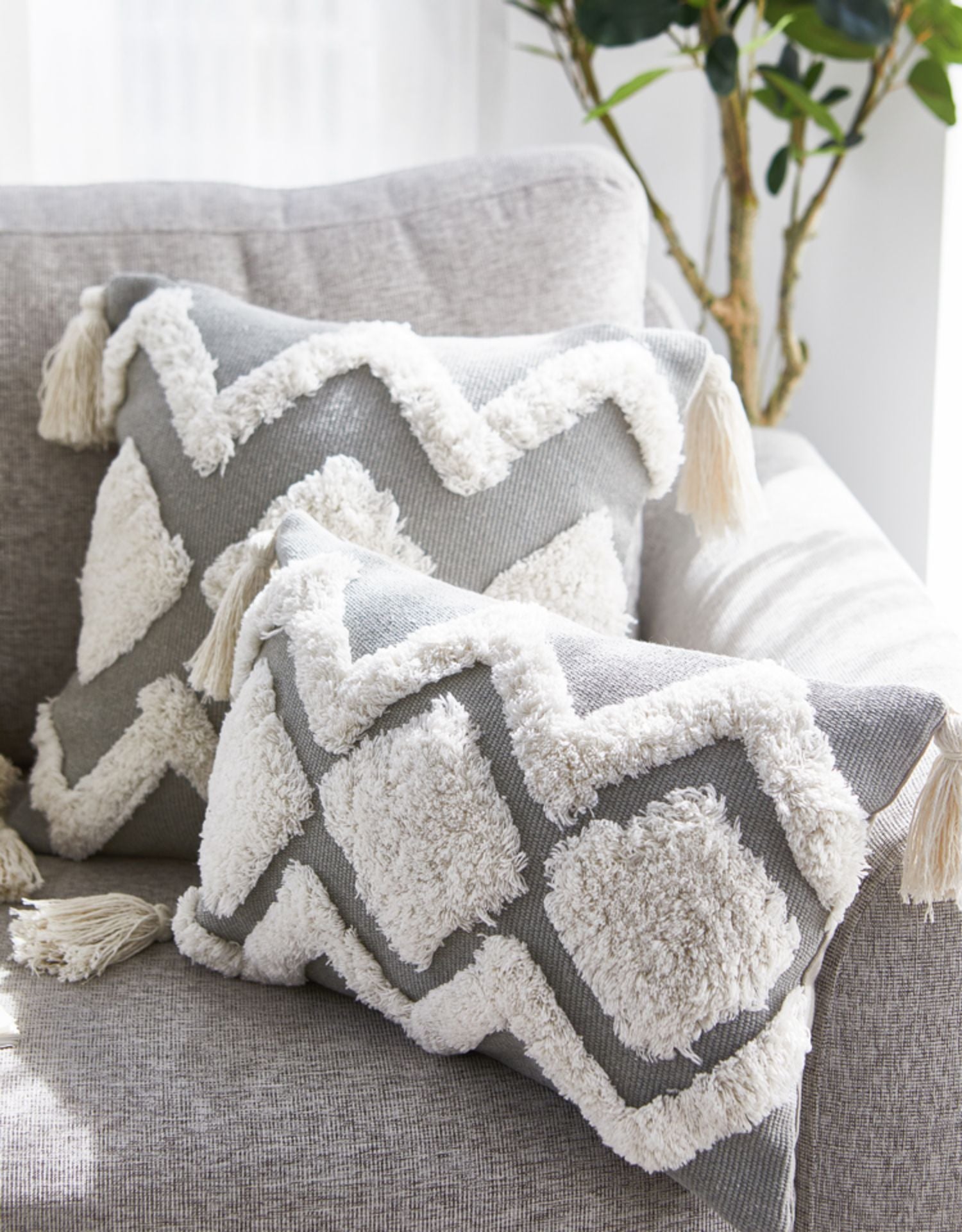 Moroccan Tufted Tassel Cushion | Boho Nordic Style, cushions & inserts, close-up detail, crafted in a warm Japandi