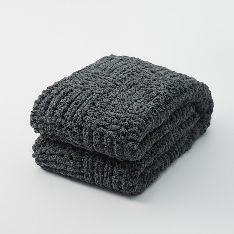 Chunky Knit Throw | Japandi Herringbone & Ribbed Sofa Blanket, blankets & throws, close-up detail, crafted in a warm Japandi