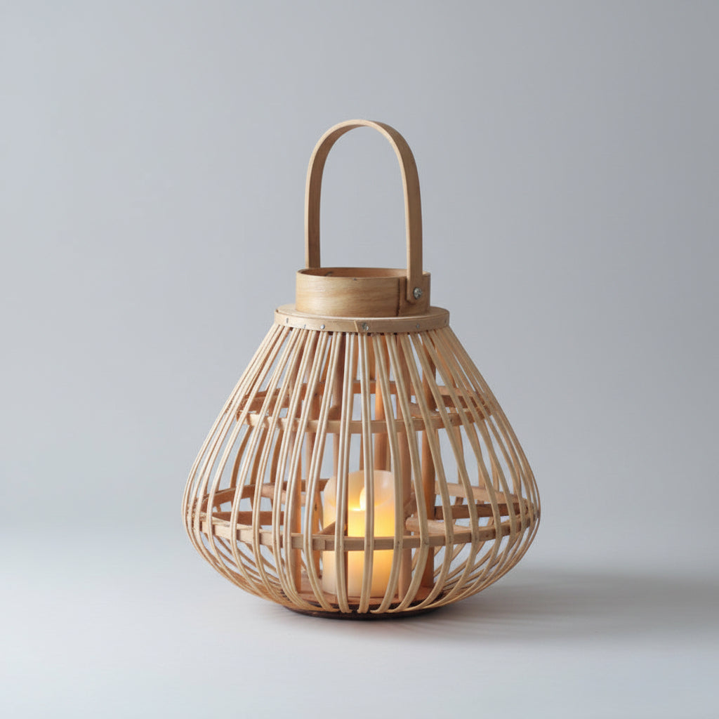 Handmade Bamboo Candle Lantern | Artisanal Japandi Woven Lantern, candle holders, crafted in a warm Japandi minimalist style