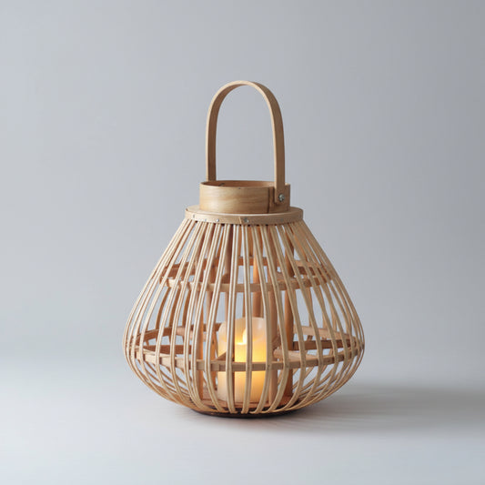 Handmade Bamboo Candle Lantern | Artisanal Japandi Woven Lantern, candle holders, crafted in a warm Japandi minimalist style