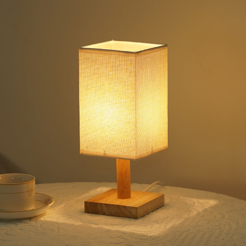 Rechargeable Bamboo Wood Bedside Lamp – Patterned Fabric Shade Night Light, night lights, in a styled setting, in soft