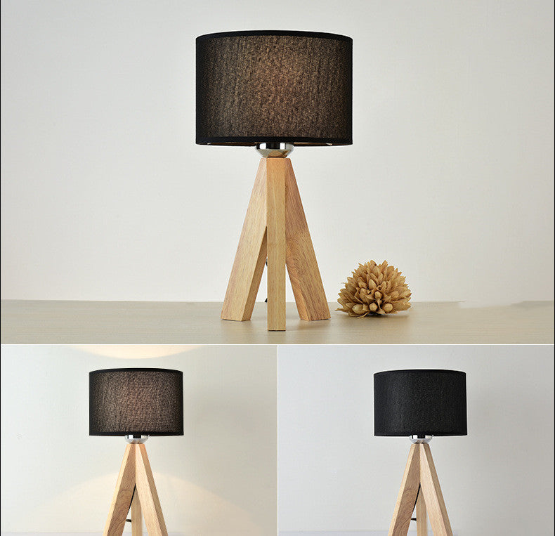Bamboo Tripod Table Lamp – Hemp Shade Scandinavian Bedside Light, night lights, front view, with calming Nordic simplicity