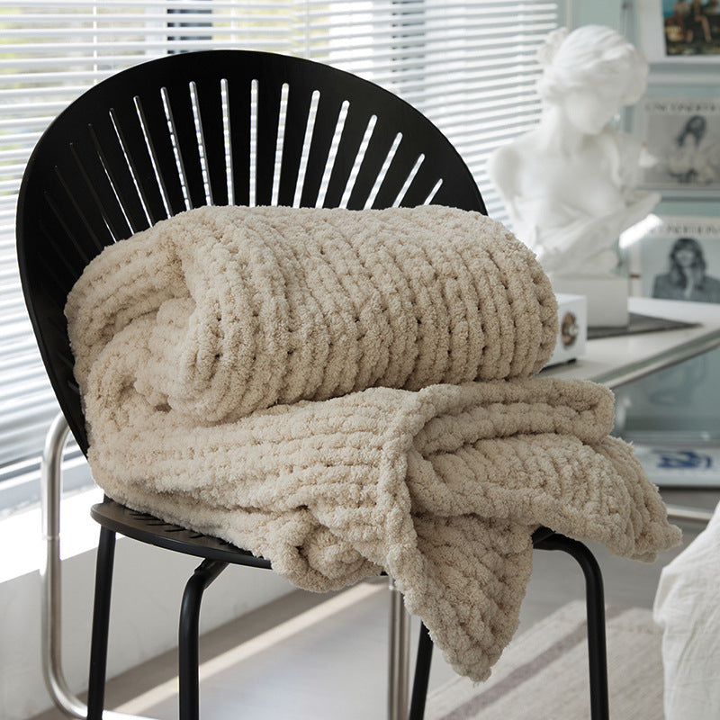 Chunky Knit Throw | Japandi Herringbone & Ribbed Sofa Blanket, blankets & throws, alternate angle, for a serene modern home