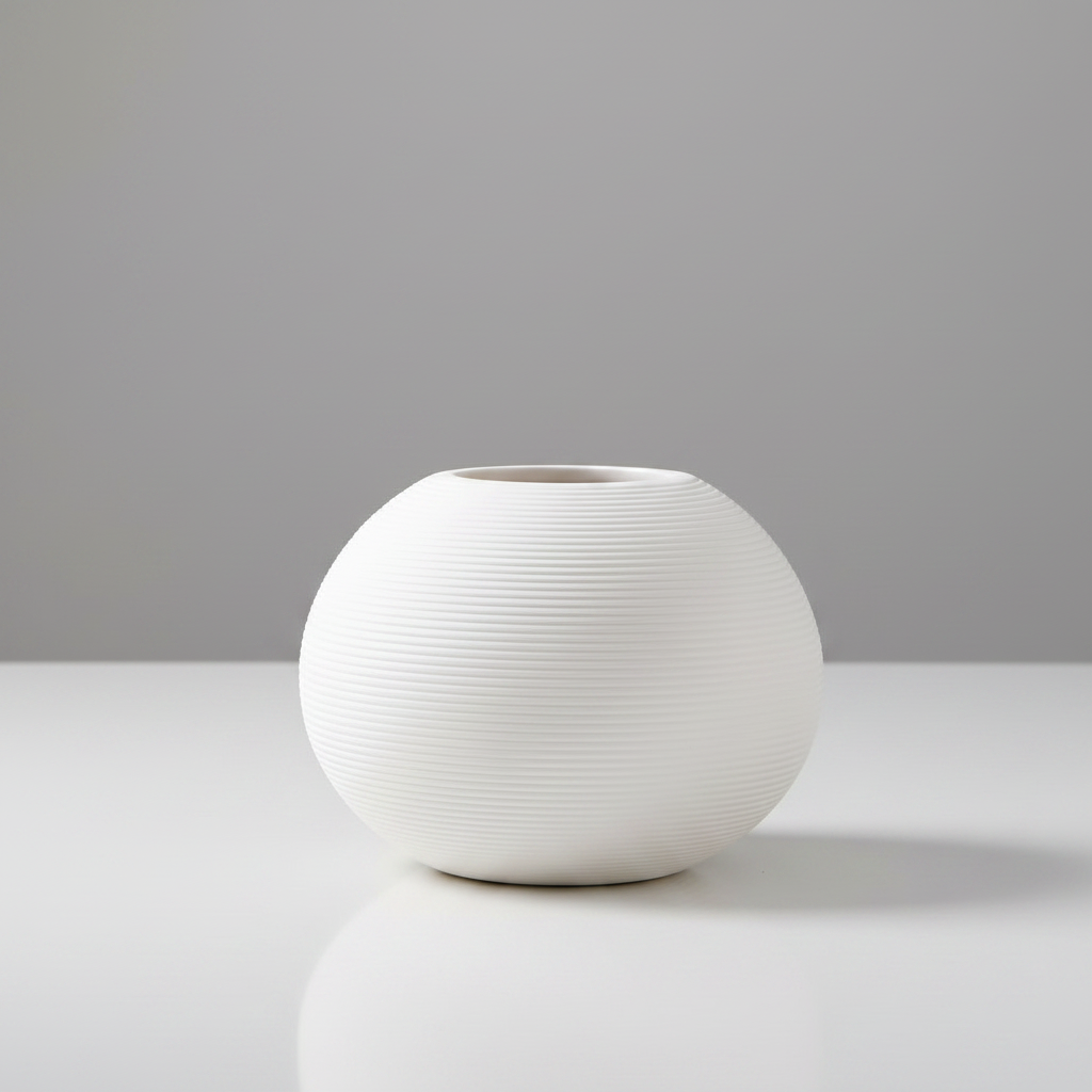Ribbed Ceramic Vase | Japandi Sculptural Matte White Vessel, vases & vessels, alternate angle, for a serene modern home