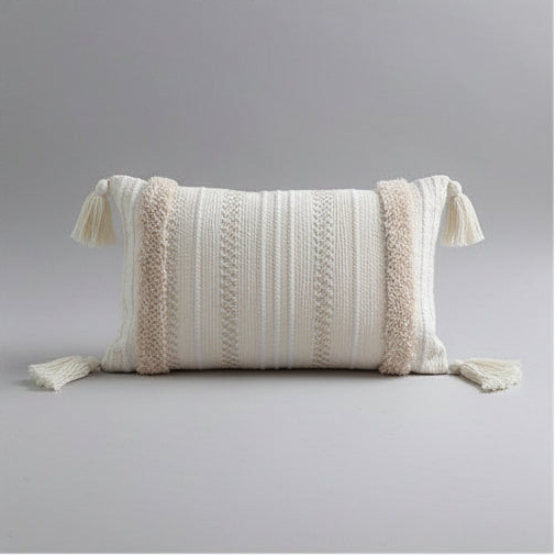 Moroccan Tufted Tassel Cushion | Boho Nordic Style, cushions & inserts, close-up detail, crafted in a warm Japandi