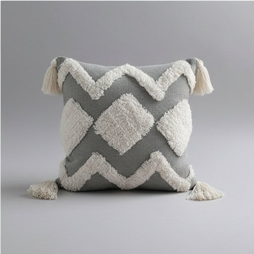 Moroccan Tufted Tassel Cushion | Boho Nordic Style, cushions & inserts, in a styled setting, in soft neutral organic tones