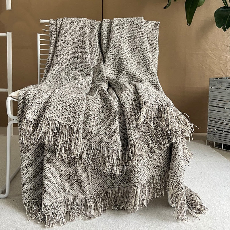 Wabi-Sabi Woven Throw & Bed Runner | Japandi Geometric Sofa Blanket, blankets & throws, front view, with calming Nordic