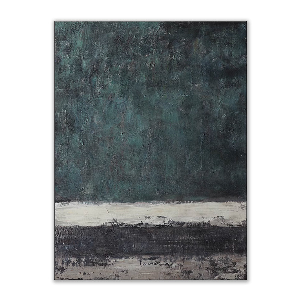 Deep Teal Abstract Impasto Oil Painting – Moody Green Wabi-Sabi Vertical Canvas, wall art, alternate angle, for a serene