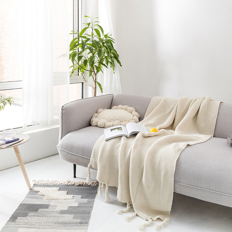 Ribbed Tassel Knit Throw | Japandi Nordic Sofa Blanket, blankets & throws, crafted in a warm Japandi minimalist style