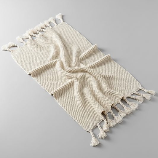 Ribbed Tassel Knit Throw | Japandi Nordic Sofa Blanket, blankets & throws, crafted in a warm Japandi minimalist style