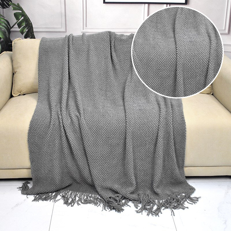 Tassel Fringe Knit Throw Blanket | Japandi Sofa & Bed Blanket, blankets & throws, in a styled setting, in soft neutral