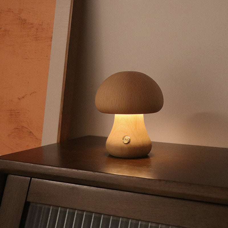 Wooden Mushroom LED Night Light with Touch Switch, night lights, lifestyle view, blending Scandinavian and Japanese design