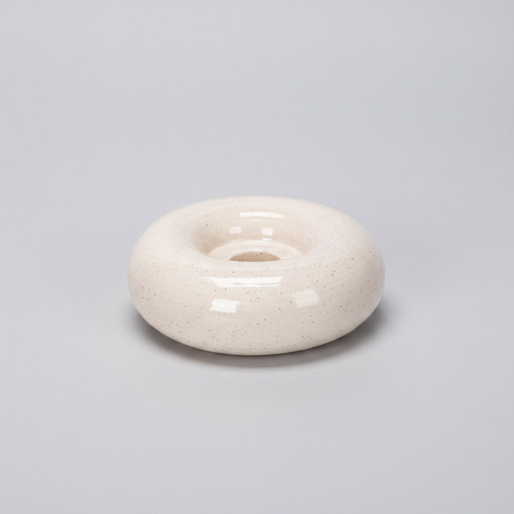 Raw Ceramic Taper Holder | Japandi Chamberstick & Disc Candle Holder, candle holders, lifestyle view, blending Scandinavian
