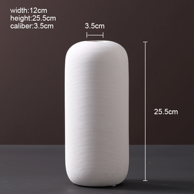 Ribbed Ceramic Vase | Japandi Sculptural Matte White Vessel, vases & vessels, close-up detail, crafted in a warm Japandi