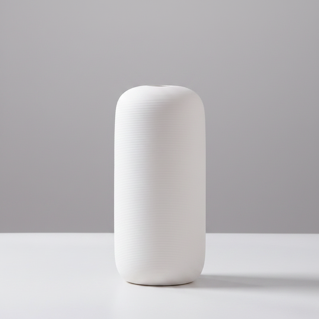 Ribbed Ceramic Vase | Japandi Sculptural Matte White Vessel, vases & vessels, close-up detail, crafted in a warm Japandi
