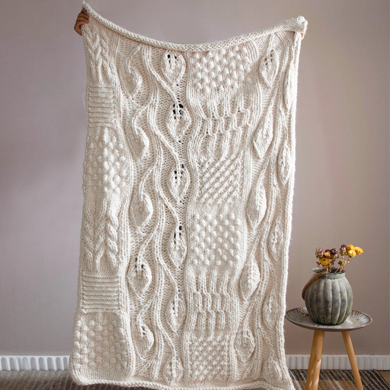 Chunky Hand-Woven Knit Throw | Japandi Bobble Weave Sofa & Bed Blanket, blankets & throws, detail view, embracing wabi-sabi