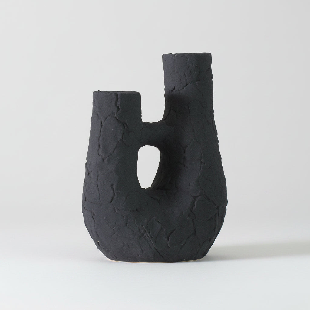 Weathered Stone Dual-Neck Ceramic Candle Holder | Wabi-Sabi Sculptural Taper Holder, candle holders, in a styled setting, in