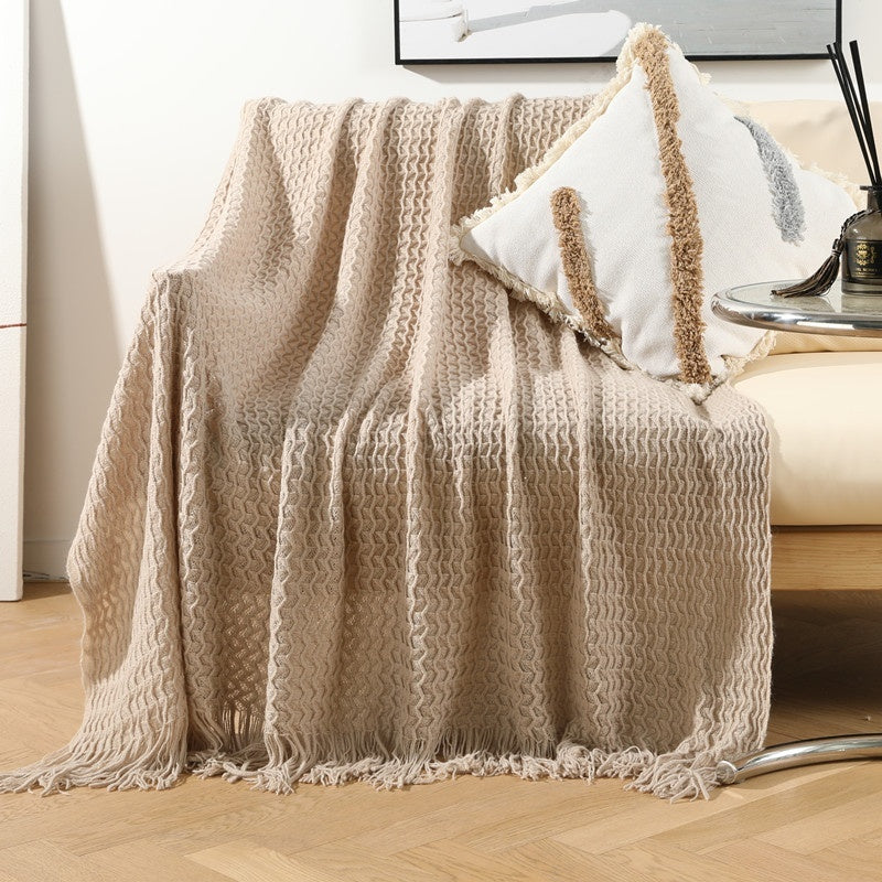 Waffle Knit Tassel Throw | Japandi Open-Weave Sofa Blanket, blankets & throws, crafted in a warm Japandi minimalist style