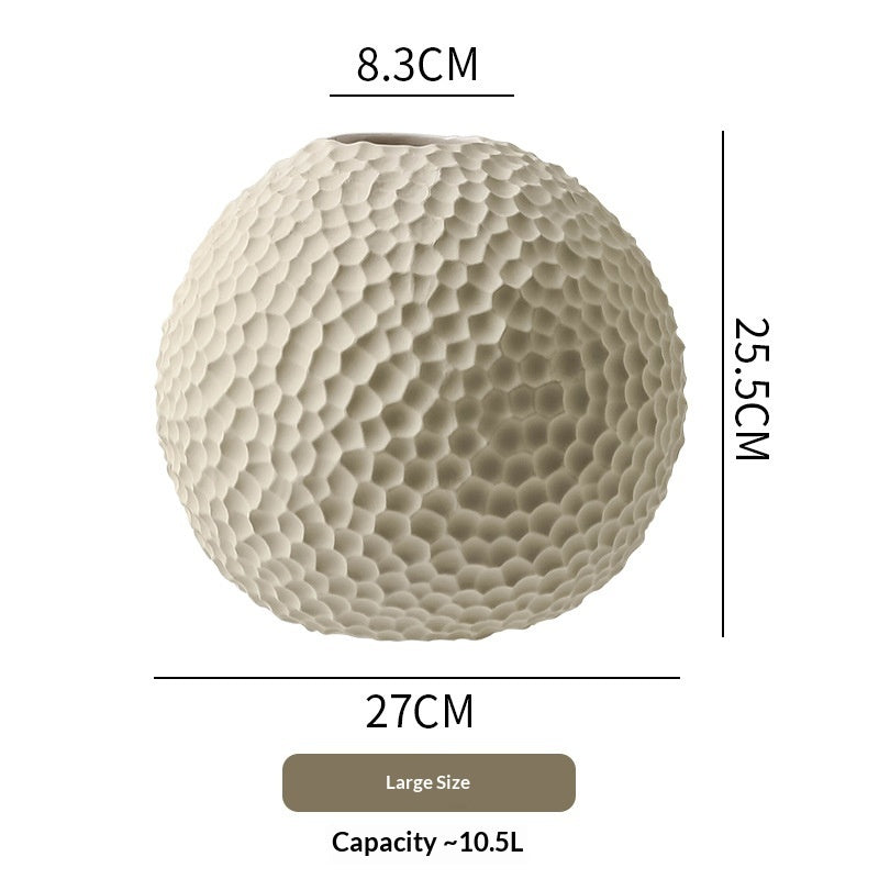 Honeycomb Sphere Ceramic Vase | Japandi Sculptural Globe, vases & vessels, close-up detail, crafted in a warm Japandi
