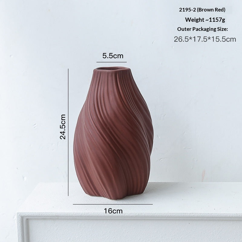 Swirl Carved Ceramic Vase | Japandi Twisted Form, vases & vessels, lifestyle view, blending Scandinavian and Japanese design