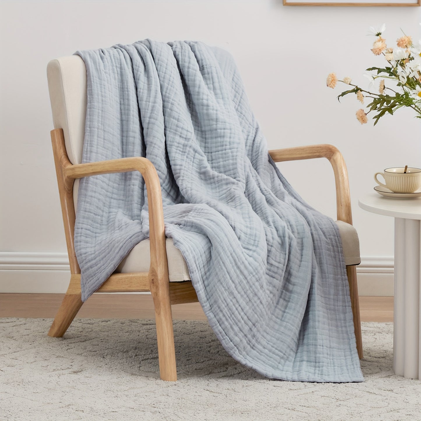 Six-Layer Cotton Muslin Throw | Japandi Gauze Sofa & Bed Blanket, blankets & throws, front view, with calming Nordic