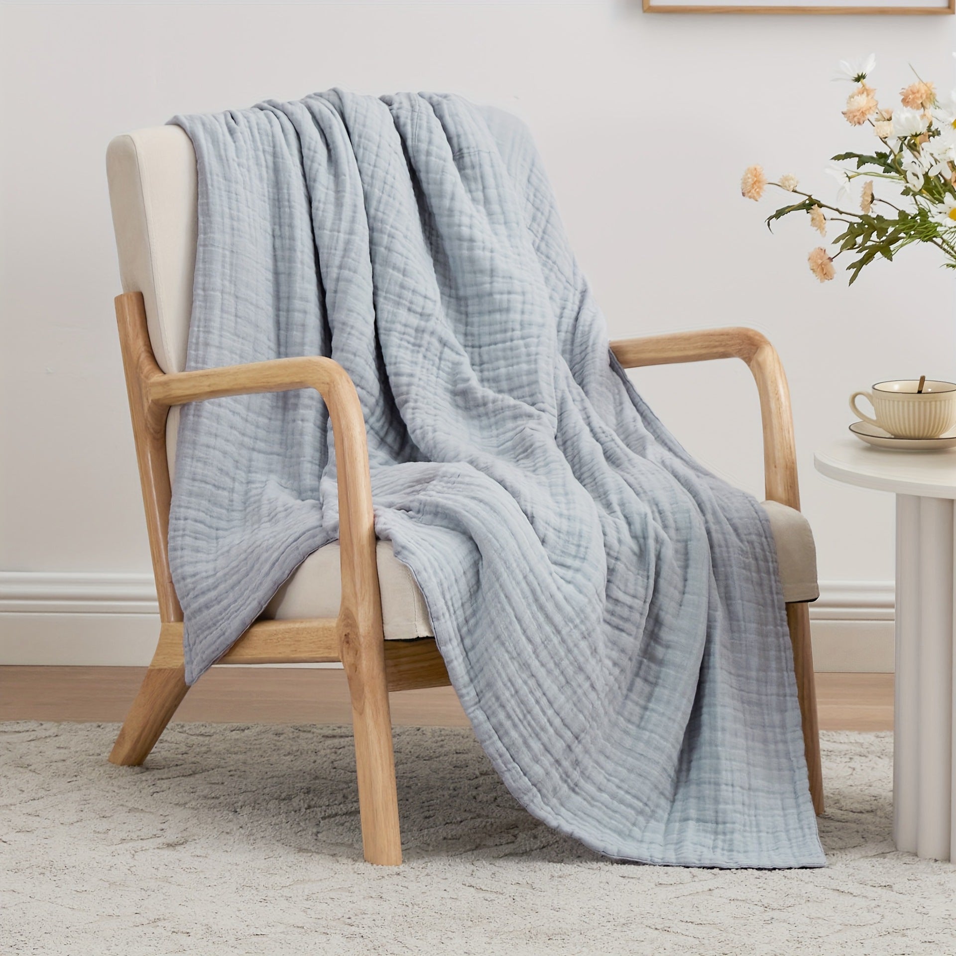 Six-Layer Cotton Muslin Throw | Japandi Gauze Sofa & Bed Blanket, blankets & throws, front view, with calming Nordic