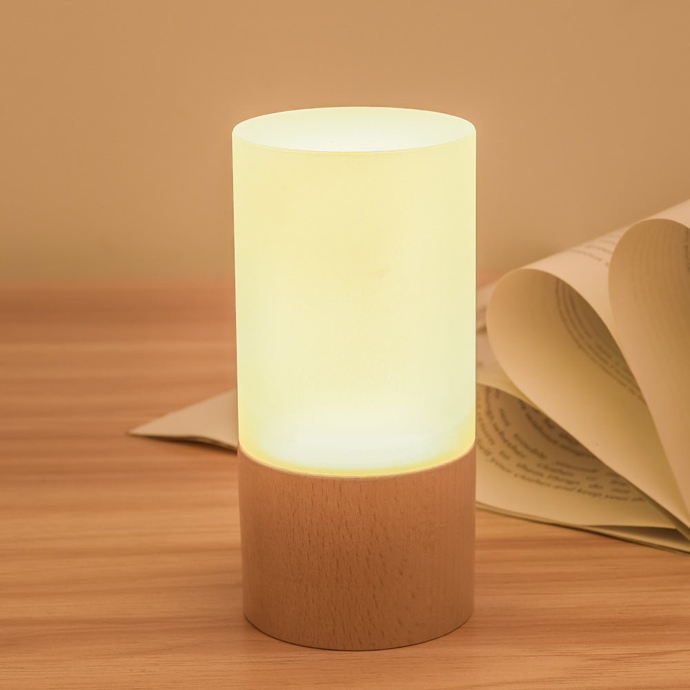 Bamboo & Frosted Glass LED Night Light – Compact Ambient Lamp, night lights, front view, with calming Nordic simplicity