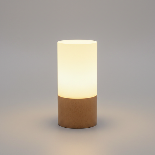 Bamboo & Frosted Glass LED Night Light – Compact Ambient Lamp, night lights, crafted in a warm Japandi minimalist style